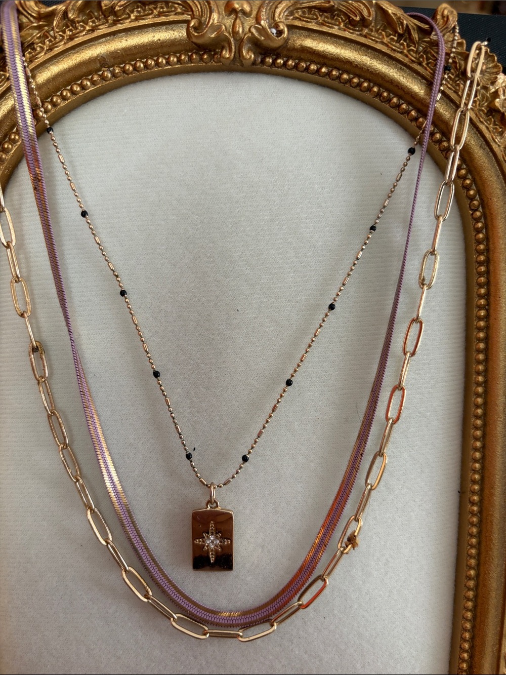 Park Lane Gold Layered Necklace with Purple and Black Accents